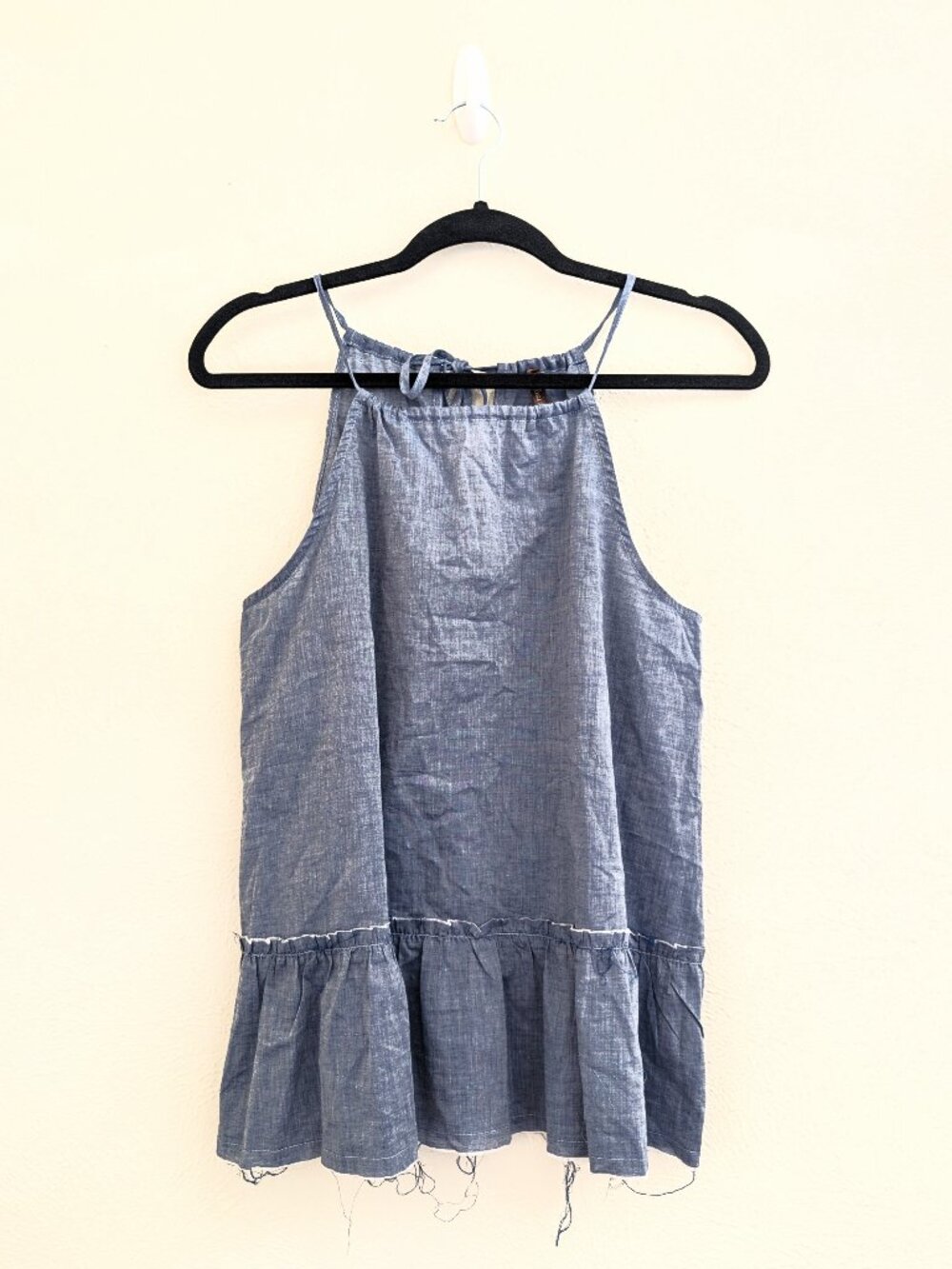 Stetson Chambray Blue Raw Hem Tank Top sz S